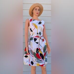 Anne Klein Gold Red Sleeveless Midi Sundress